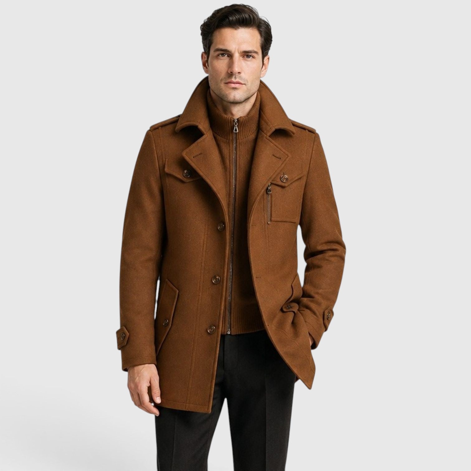 Monvaline | Men’s Classic Single Breasted Wool Blend Coat with Warm Quilted Lining