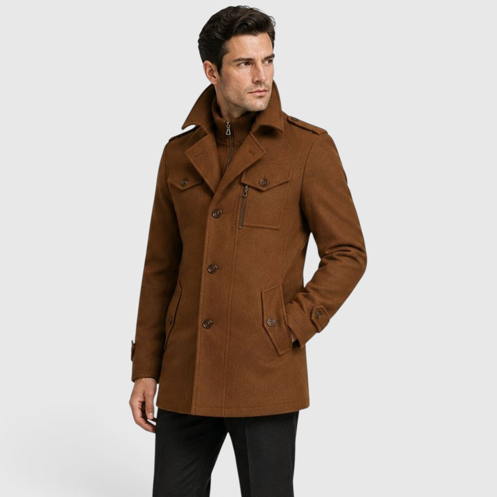 Monvaline | Men’s Classic Single Breasted Wool Blend Coat with Warm Quilted Lining