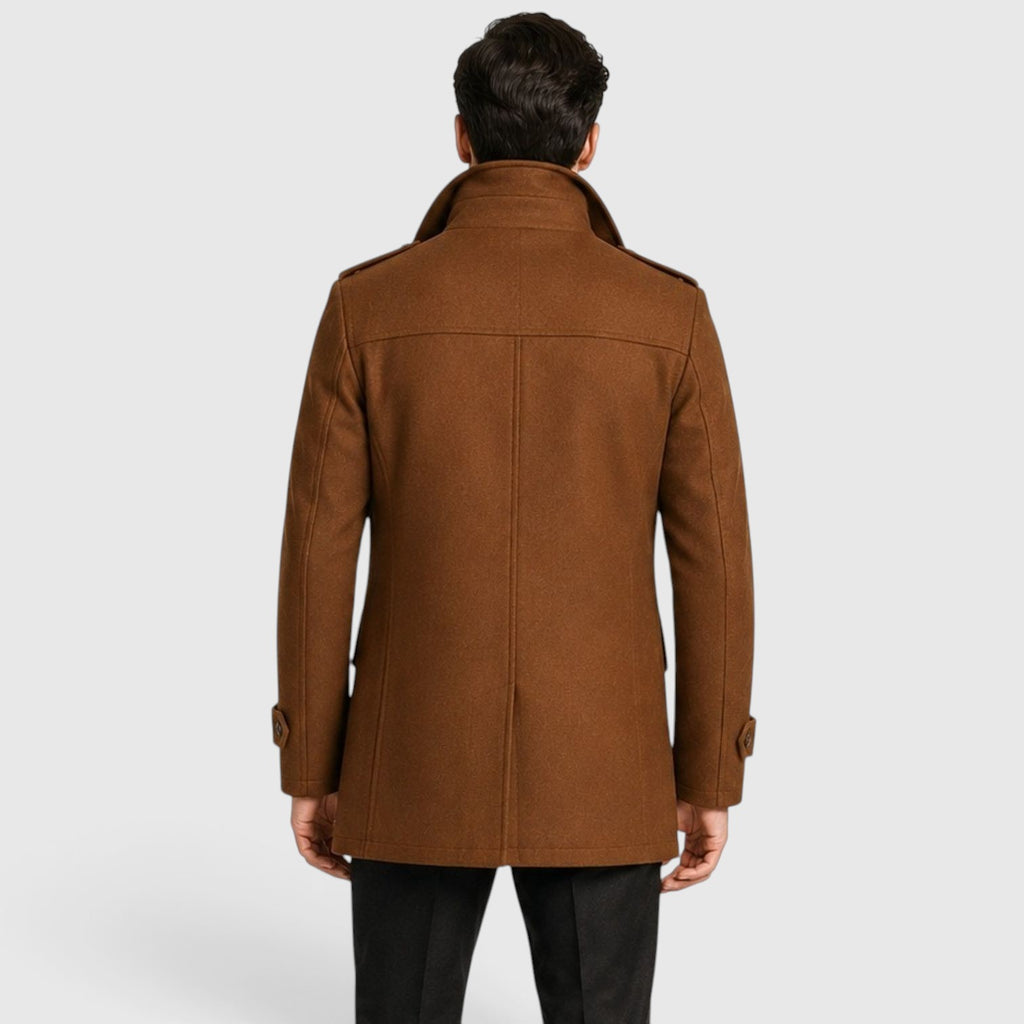 Monvaline | Men’s Classic Single Breasted Wool Blend Coat with Warm Quilted Lining