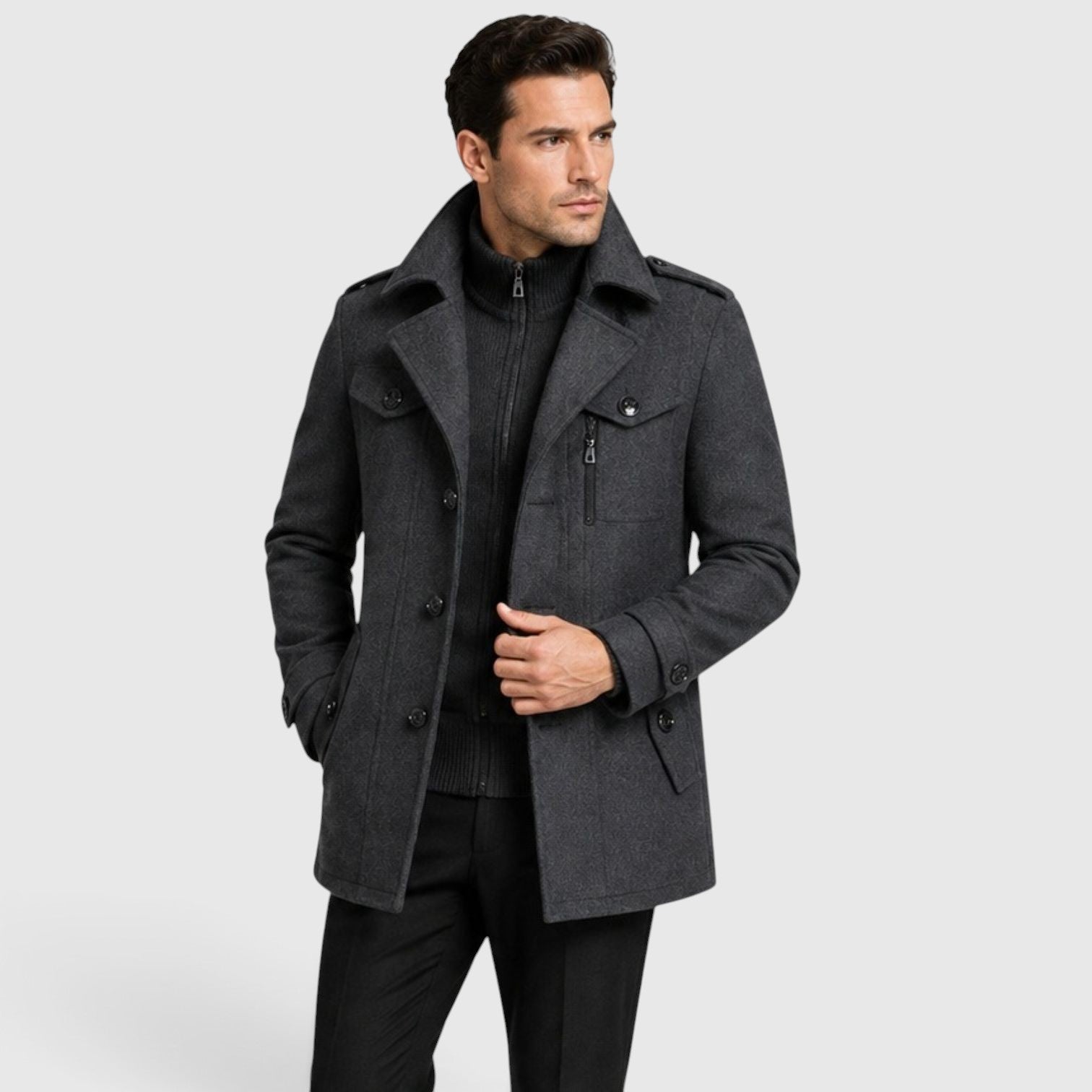 Monvaline | Men’s Classic Single Breasted Wool Blend Coat with Warm Quilted Lining