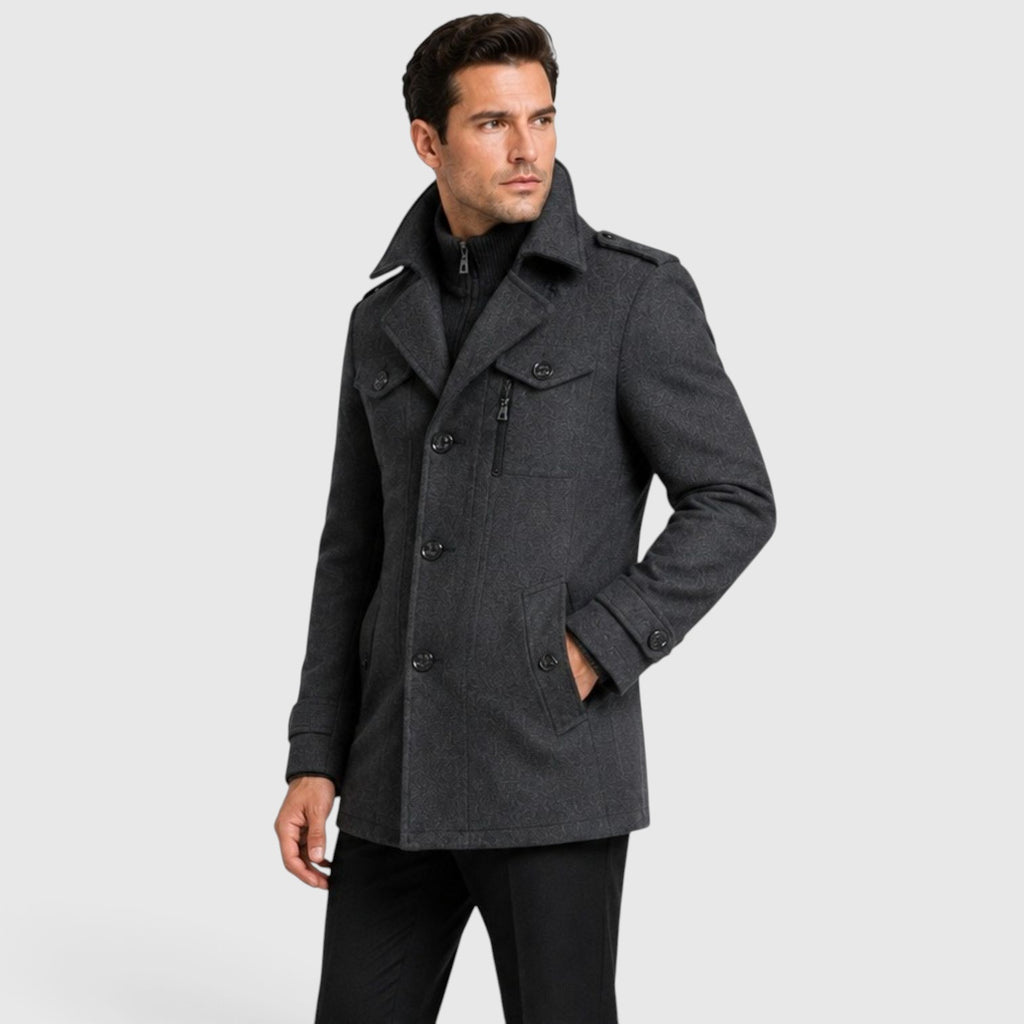 Monvaline | Men’s Classic Single Breasted Wool Blend Coat with Warm Quilted Lining