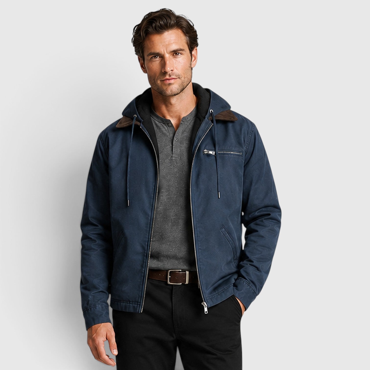 Monvaline | Men’s Classic Zip Up Hooded Jacket with Chest Pocket