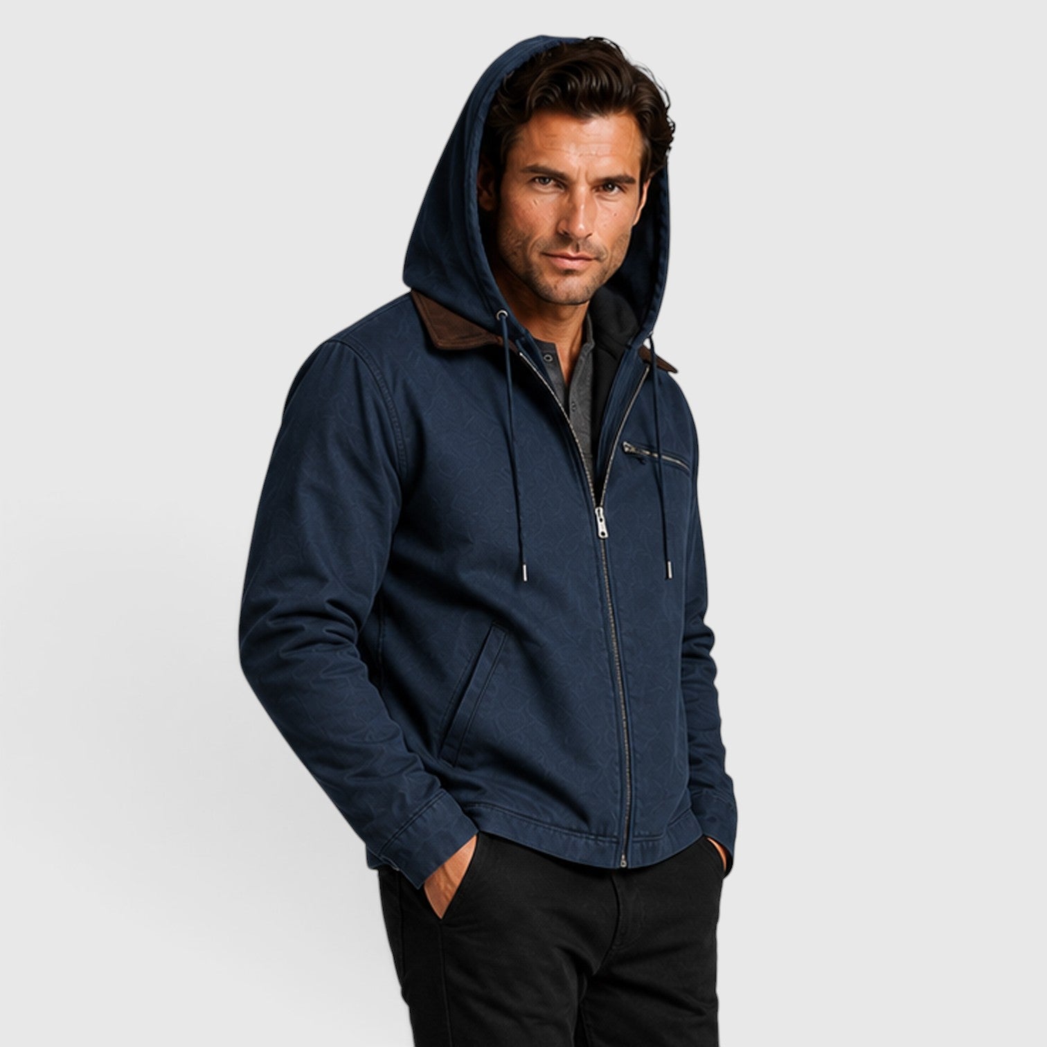 Monvaline | Men’s Classic Zip Up Hooded Jacket with Chest Pocket
