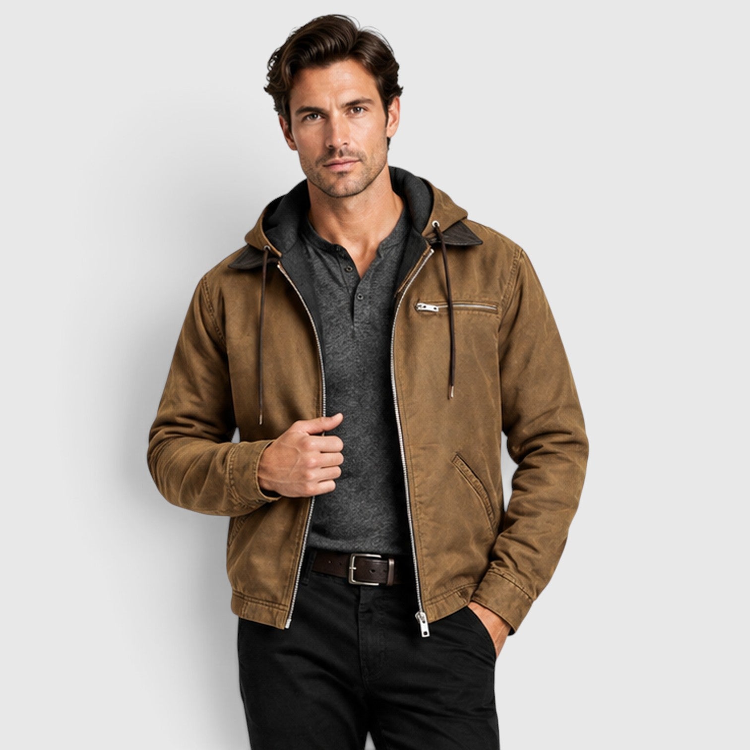 Monvaline | Men’s Classic Zip Up Hooded Jacket with Chest Pocket