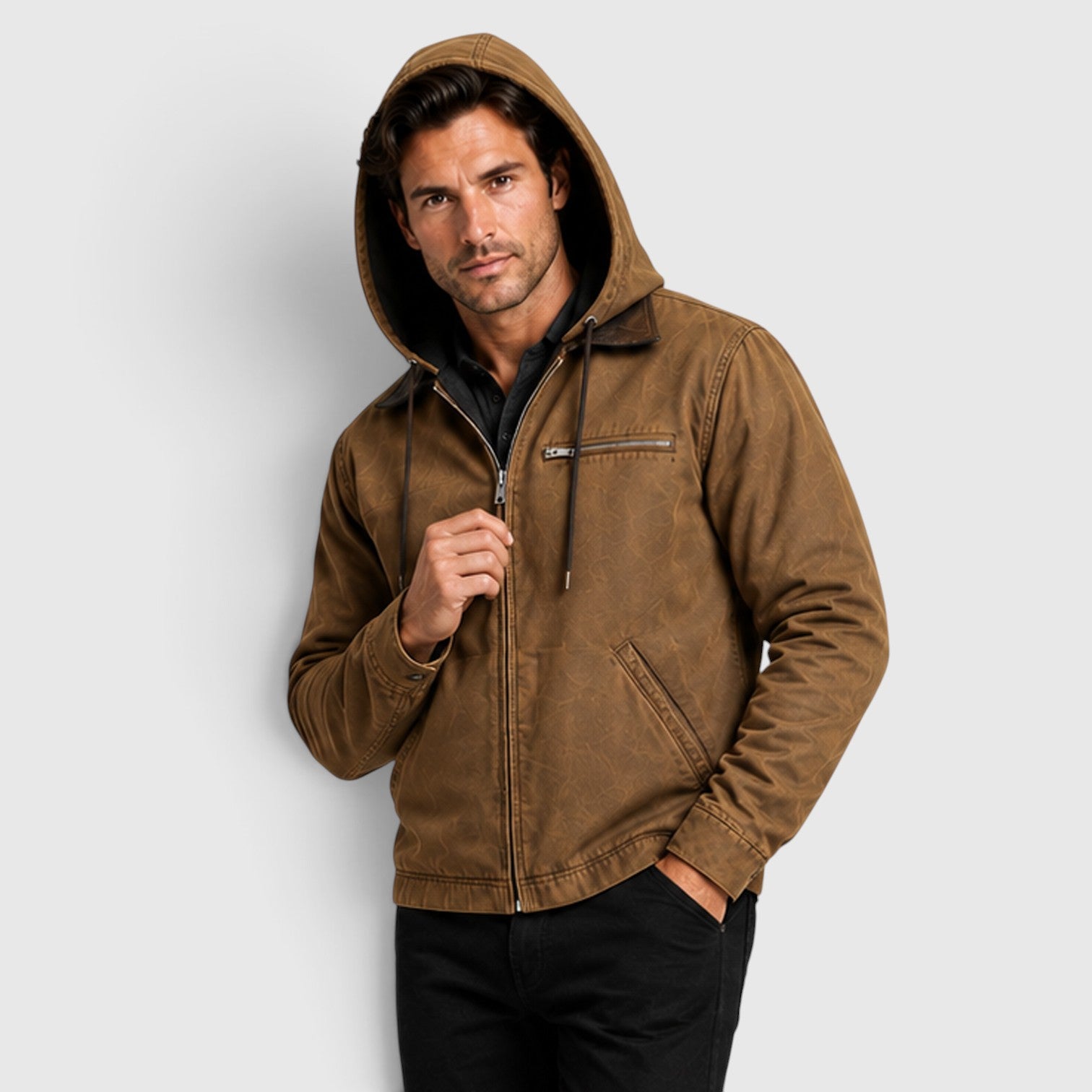 Monvaline | Men’s Classic Zip Up Hooded Jacket with Chest Pocket