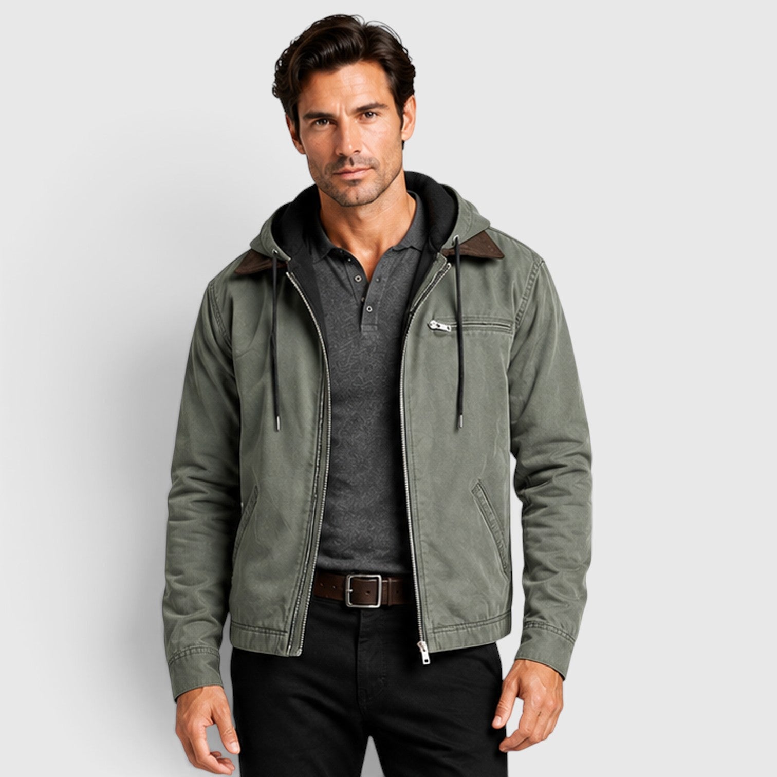 Monvaline | Men’s Classic Zip Up Hooded Jacket with Chest Pocket