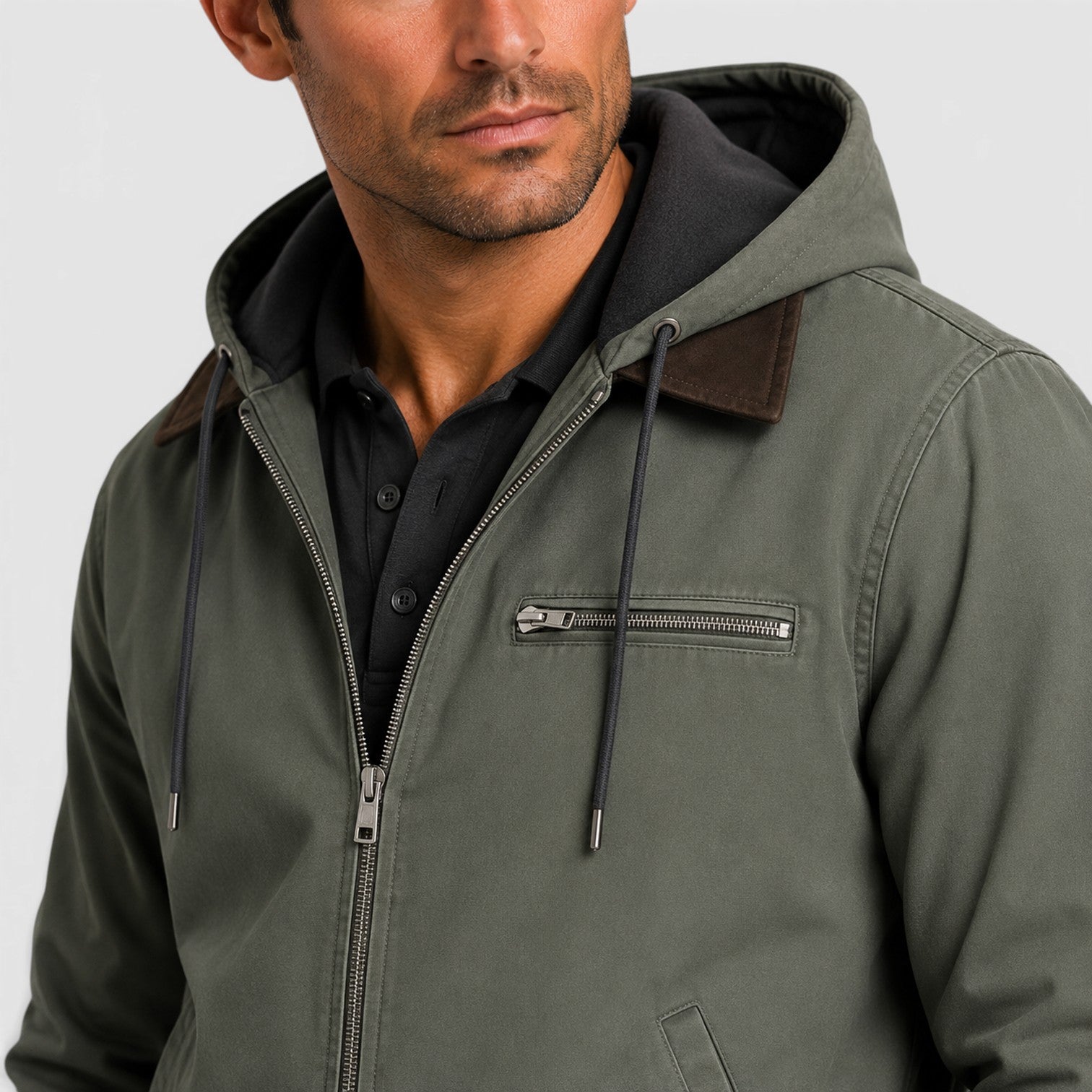 Monvaline | Men’s Classic Zip Up Hooded Jacket with Chest Pocket