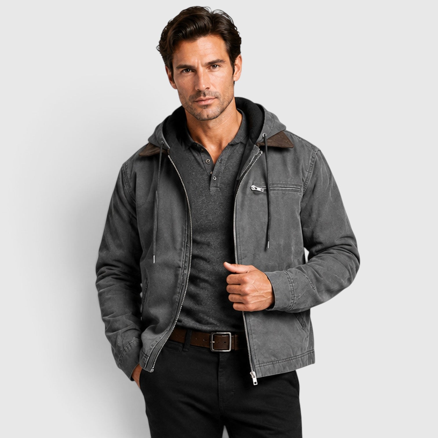 Monvaline | Men’s Classic Zip Up Hooded Jacket with Chest Pocket