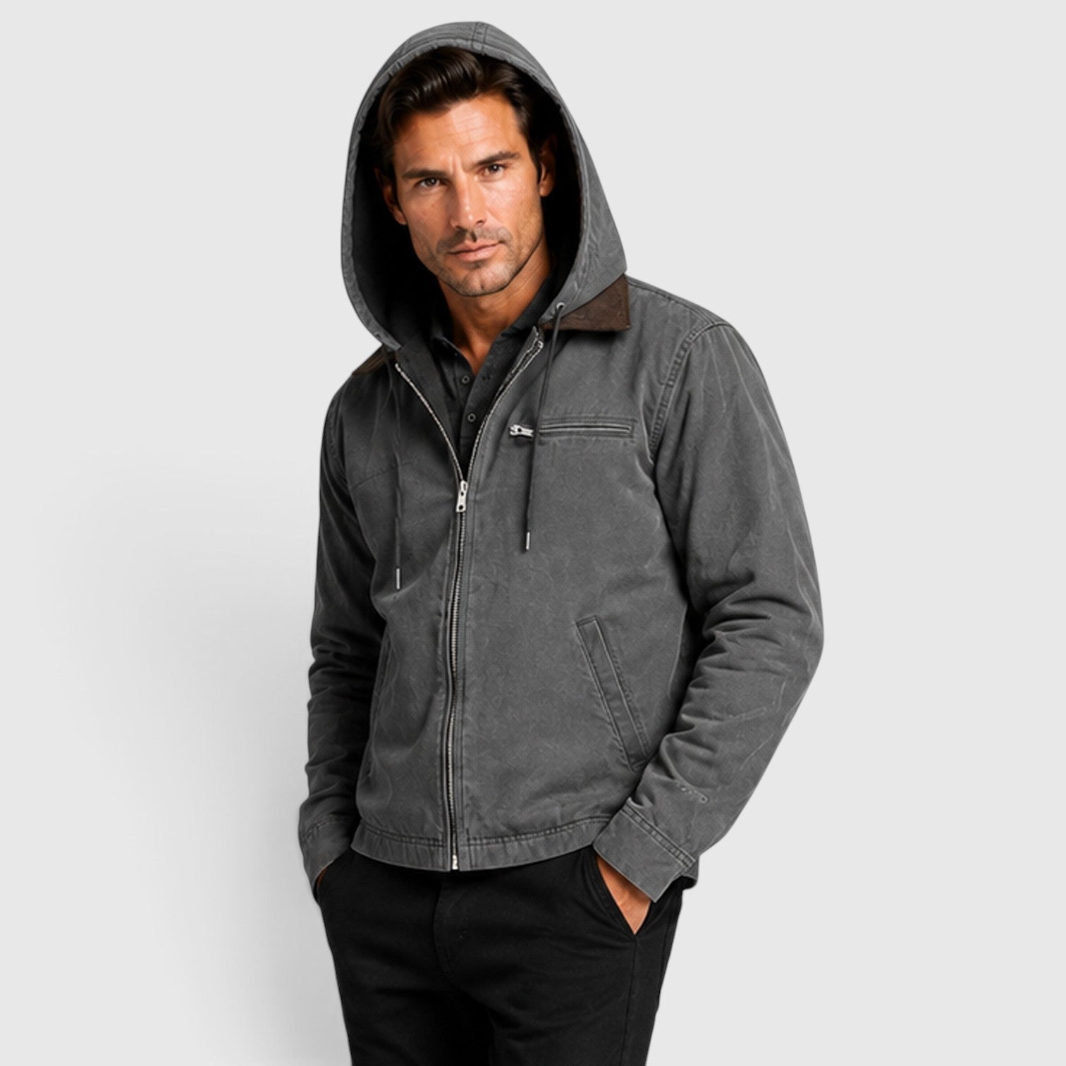 Monvaline | Men’s Classic Zip Up Hooded Jacket with Chest Pocket