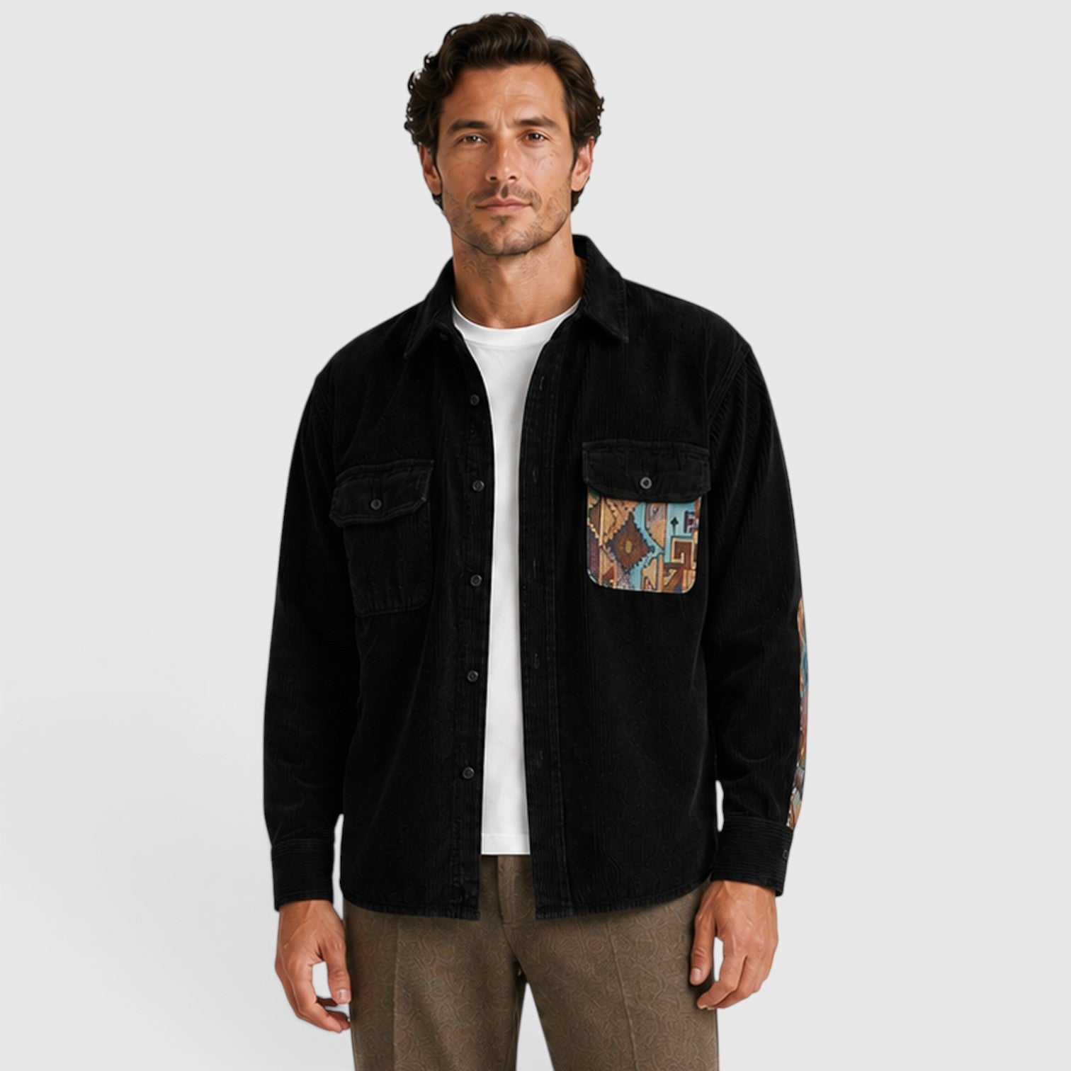 Monvaline | Men’s Corduroy Overshirt – Long Sleeve Relaxed Fit