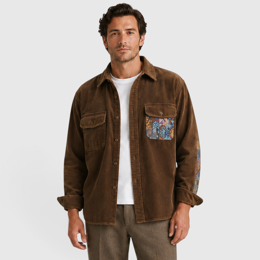 Monvaline | Men’s Corduroy Overshirt – Long Sleeve Relaxed Fit