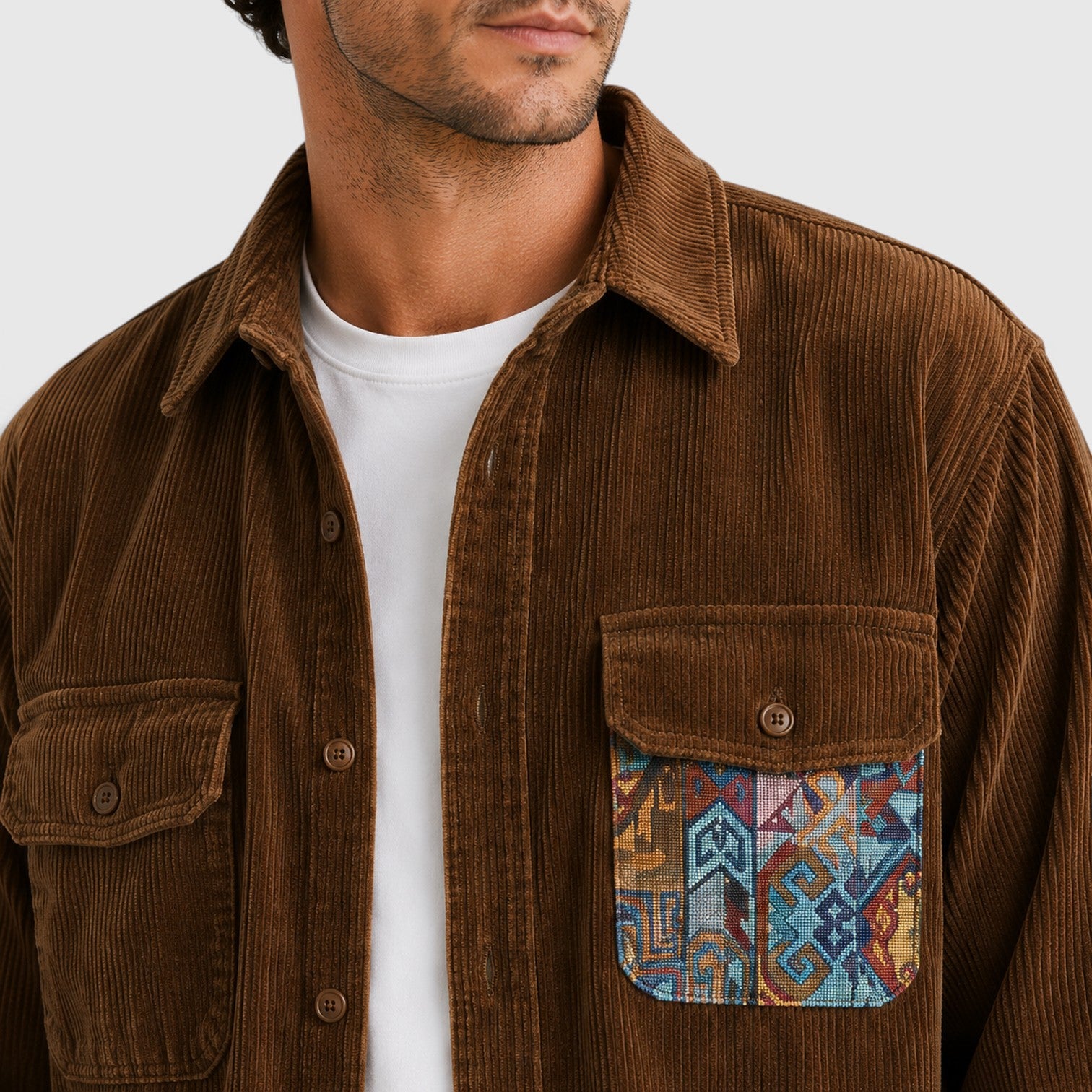 Monvaline | Men’s Corduroy Overshirt – Long Sleeve Relaxed Fit