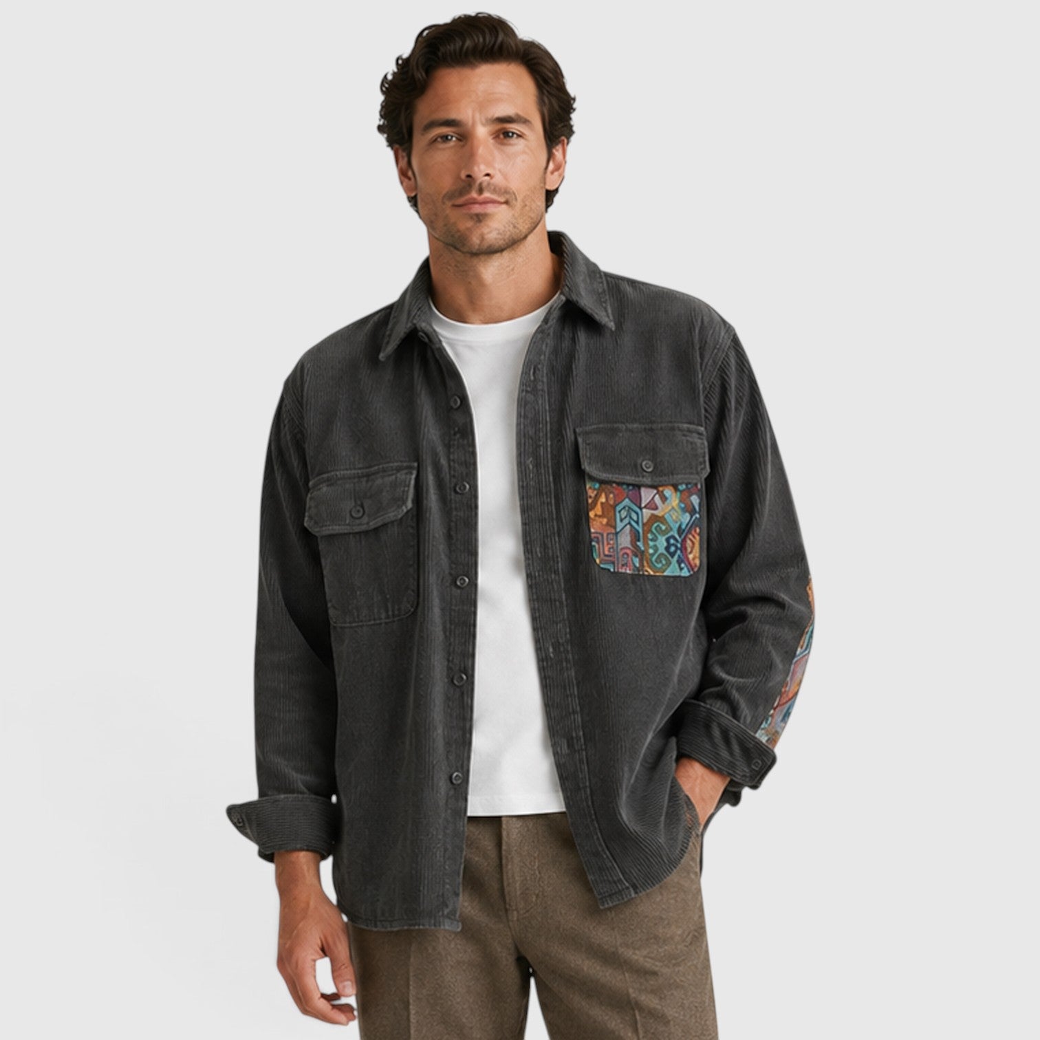 Monvaline | Men’s Corduroy Overshirt – Long Sleeve Relaxed Fit