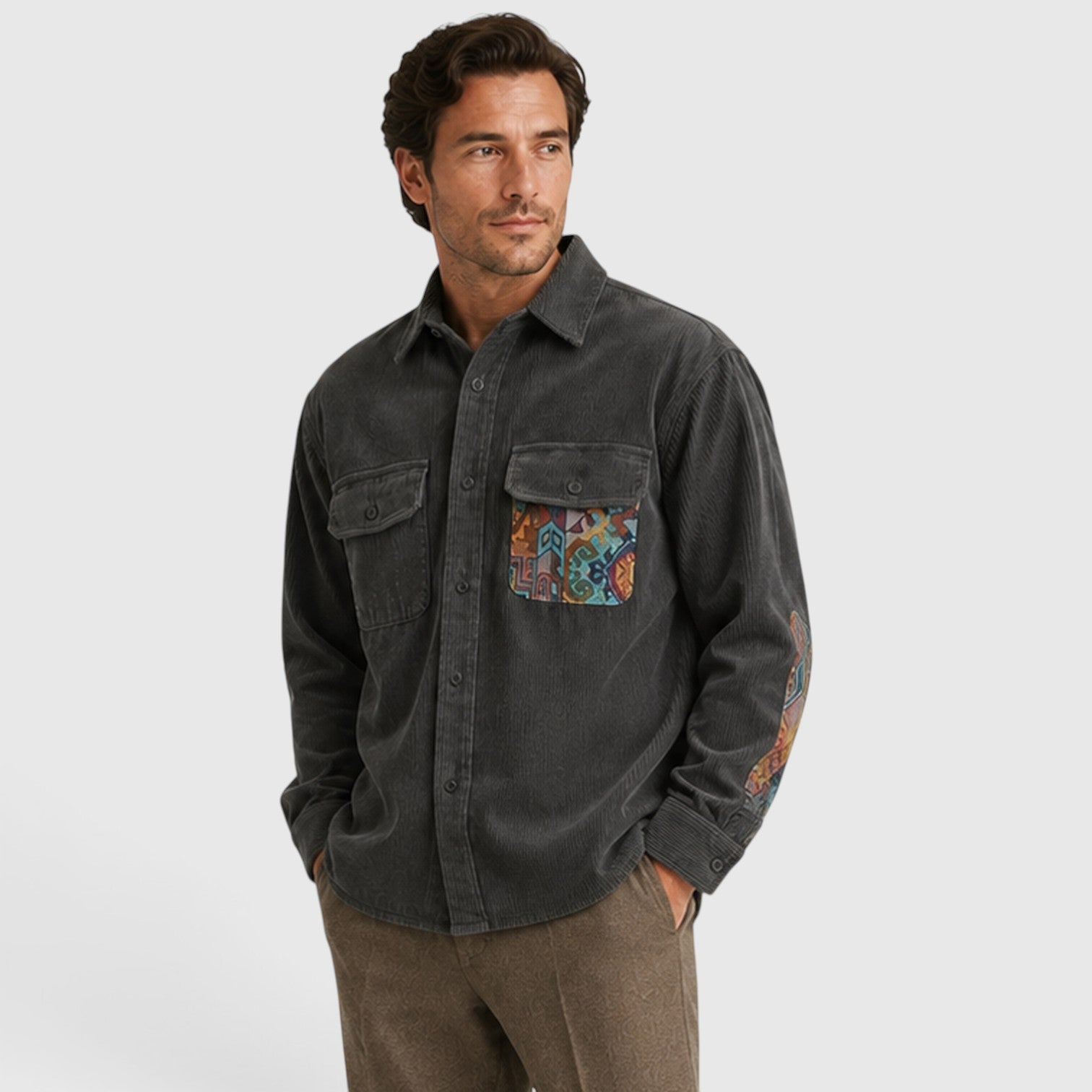 Monvaline | Men’s Corduroy Overshirt – Long Sleeve Relaxed Fit