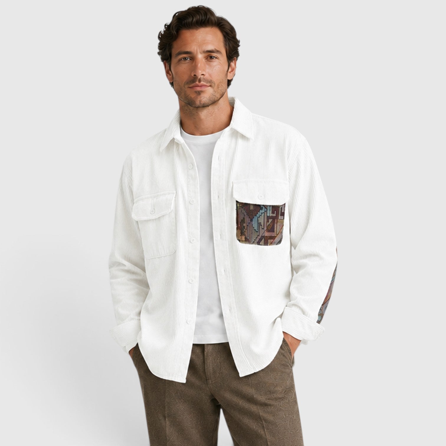 Monvaline | Men’s Corduroy Overshirt – Long Sleeve Relaxed Fit