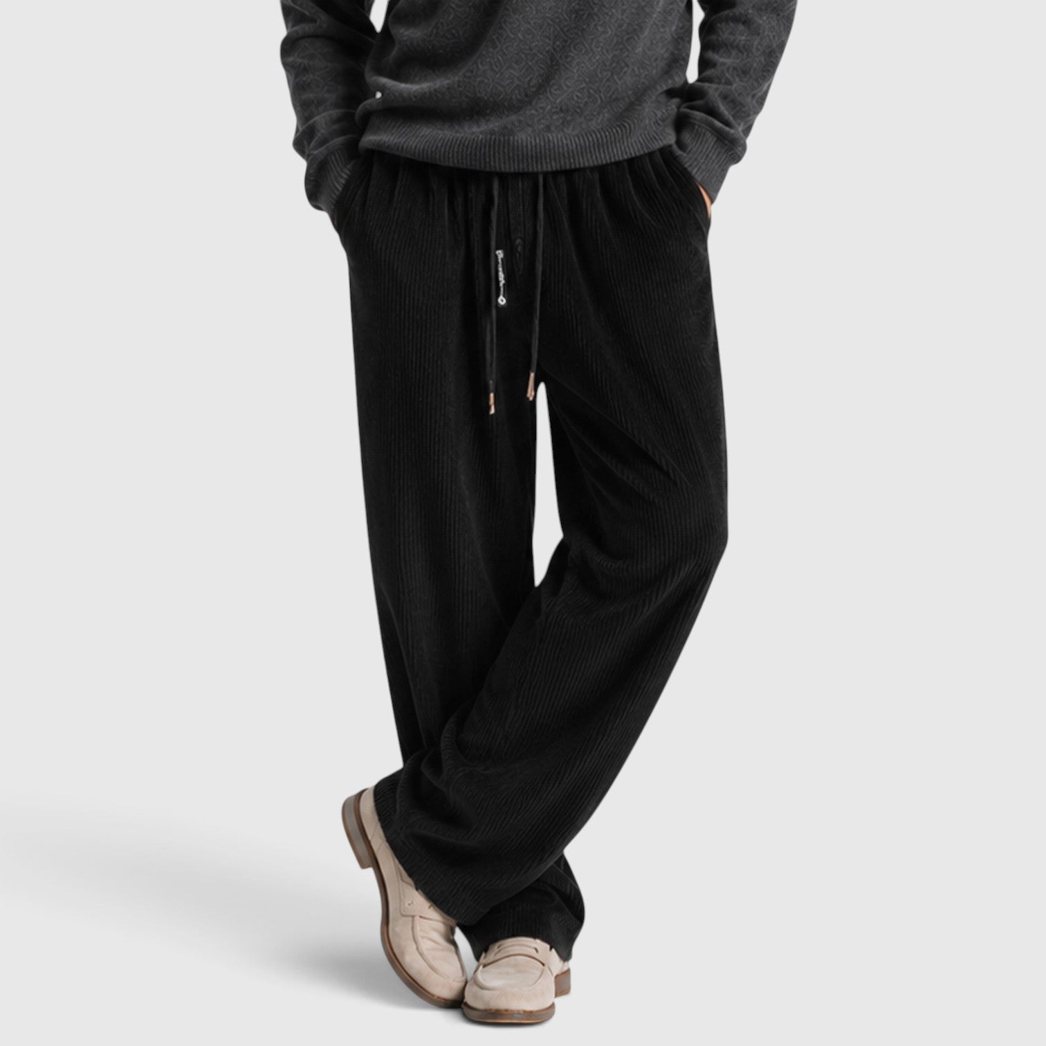 Monvaline | Men’s Corduroy Wide Leg Sweatpants – Relaxed Fit