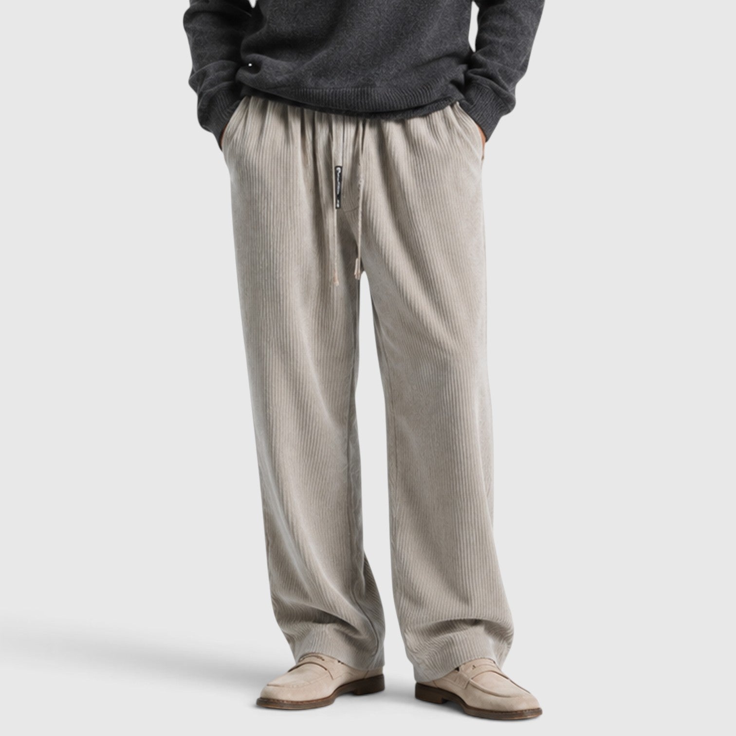 Monvaline | Men’s Corduroy Wide Leg Sweatpants – Relaxed Fit