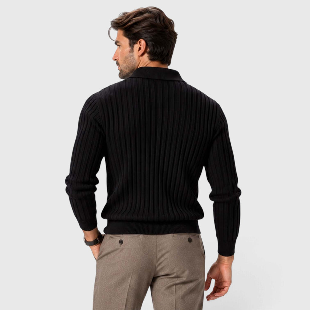 Monvaline | Men’s Cotton Blend Quarter Zip Ribbed Knit Polo