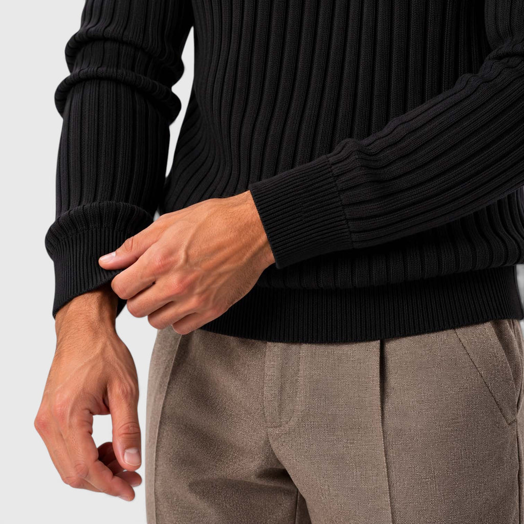 Monvaline | Men’s Cotton Blend Quarter Zip Ribbed Knit Polo