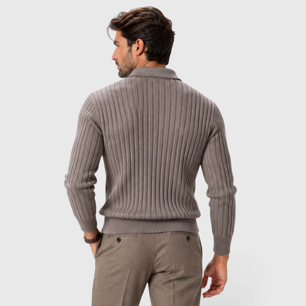 Monvaline | Men’s Cotton Blend Quarter Zip Ribbed Knit Polo