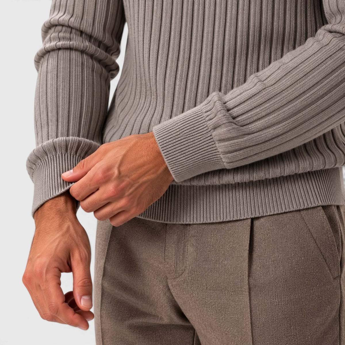 Monvaline | Men’s Cotton Blend Quarter Zip Ribbed Knit Polo