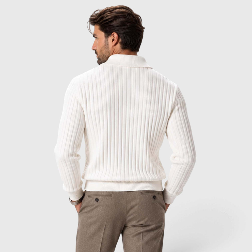 Monvaline | Men’s Cotton Blend Quarter Zip Ribbed Knit Polo