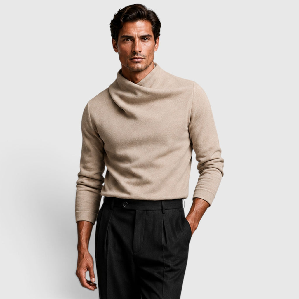 Monvaline | Men’s Crossover Mock Neck Knit Top – Long Sleeve