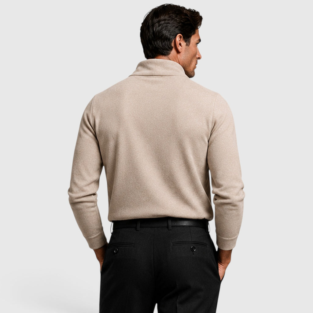 Monvaline | Men’s Crossover Mock Neck Knit Top – Long Sleeve
