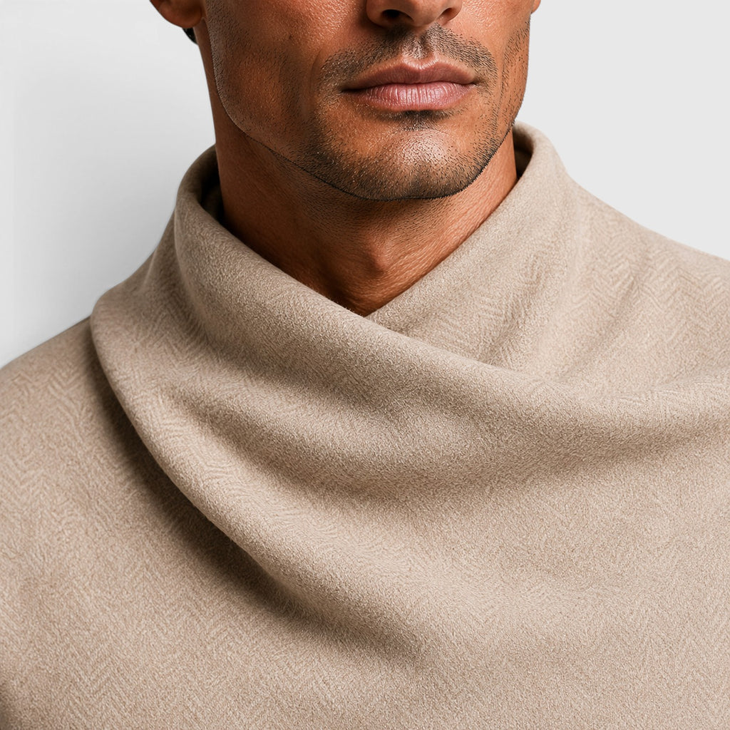 Monvaline | Men’s Crossover Mock Neck Knit Top – Long Sleeve