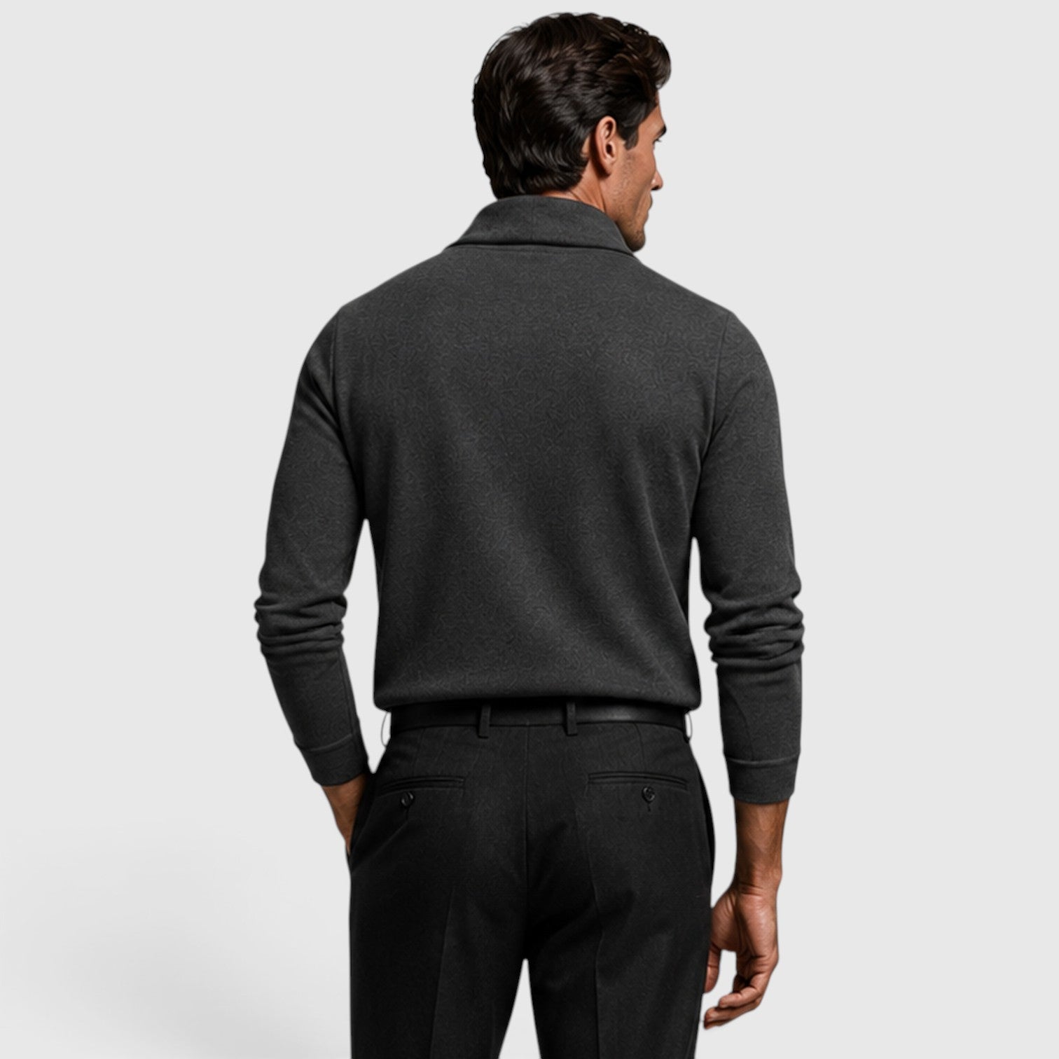Monvaline | Men’s Crossover Mock Neck Knit Top – Long Sleeve
