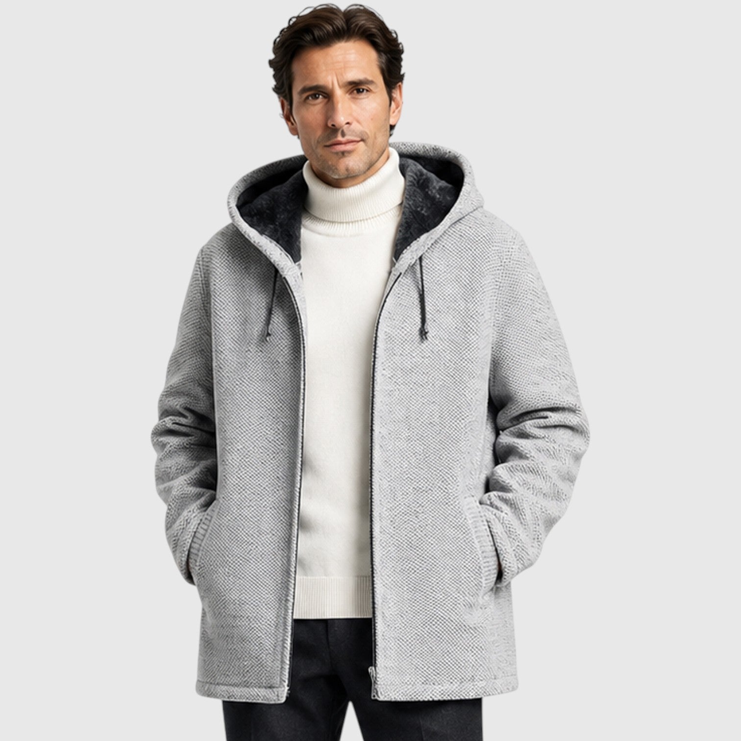 Monvaline | Men’s Fleece-Lined Hooded Zip Cardigan