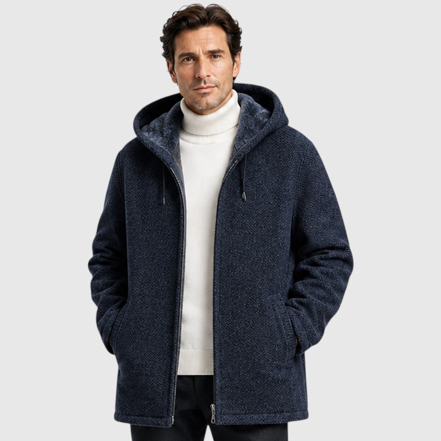 Monvaline | Men’s Fleece-Lined Hooded Zip Cardigan