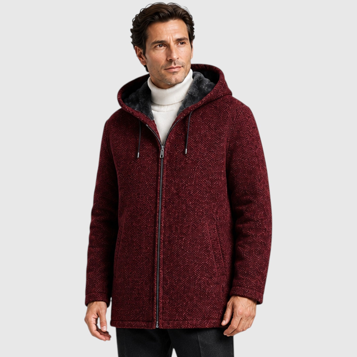 Monvaline | Men’s Fleece-Lined Hooded Zip Cardigan