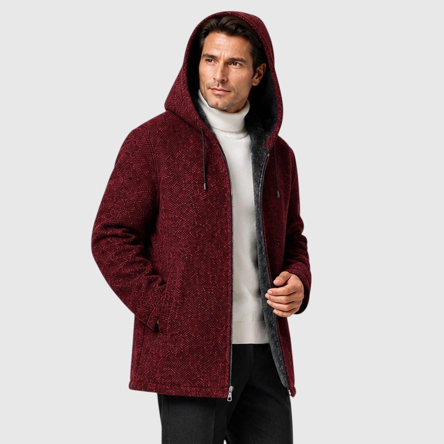 Monvaline | Men’s Fleece-Lined Hooded Zip Cardigan