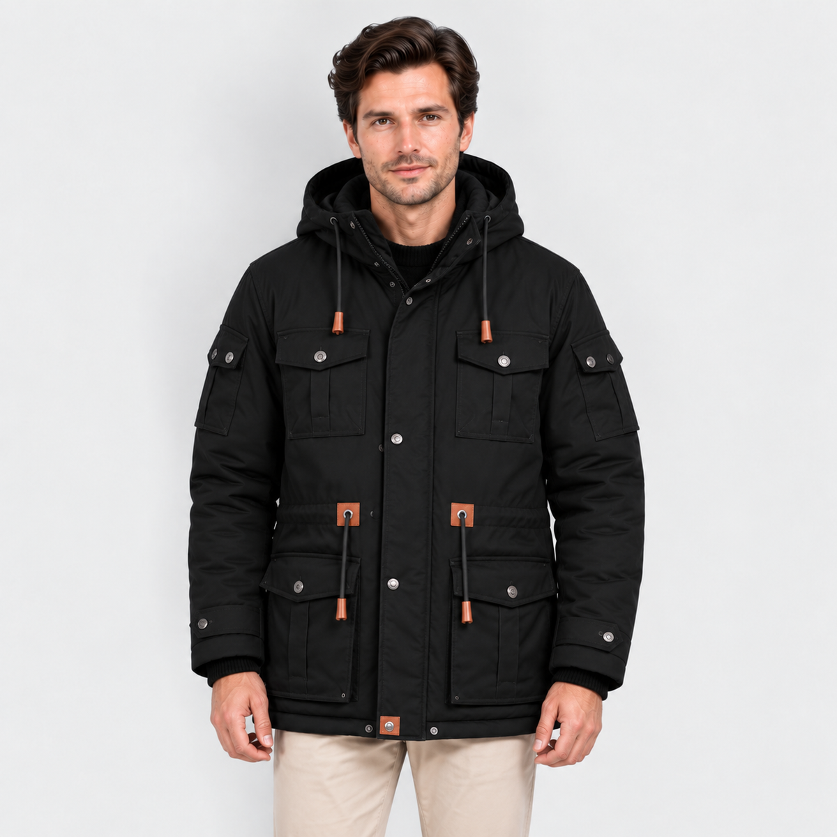 Monvaline | Men’s Fleece-Lined Thickened Windbreaker – Hooded Multi-Pocket Outdoor Jacket