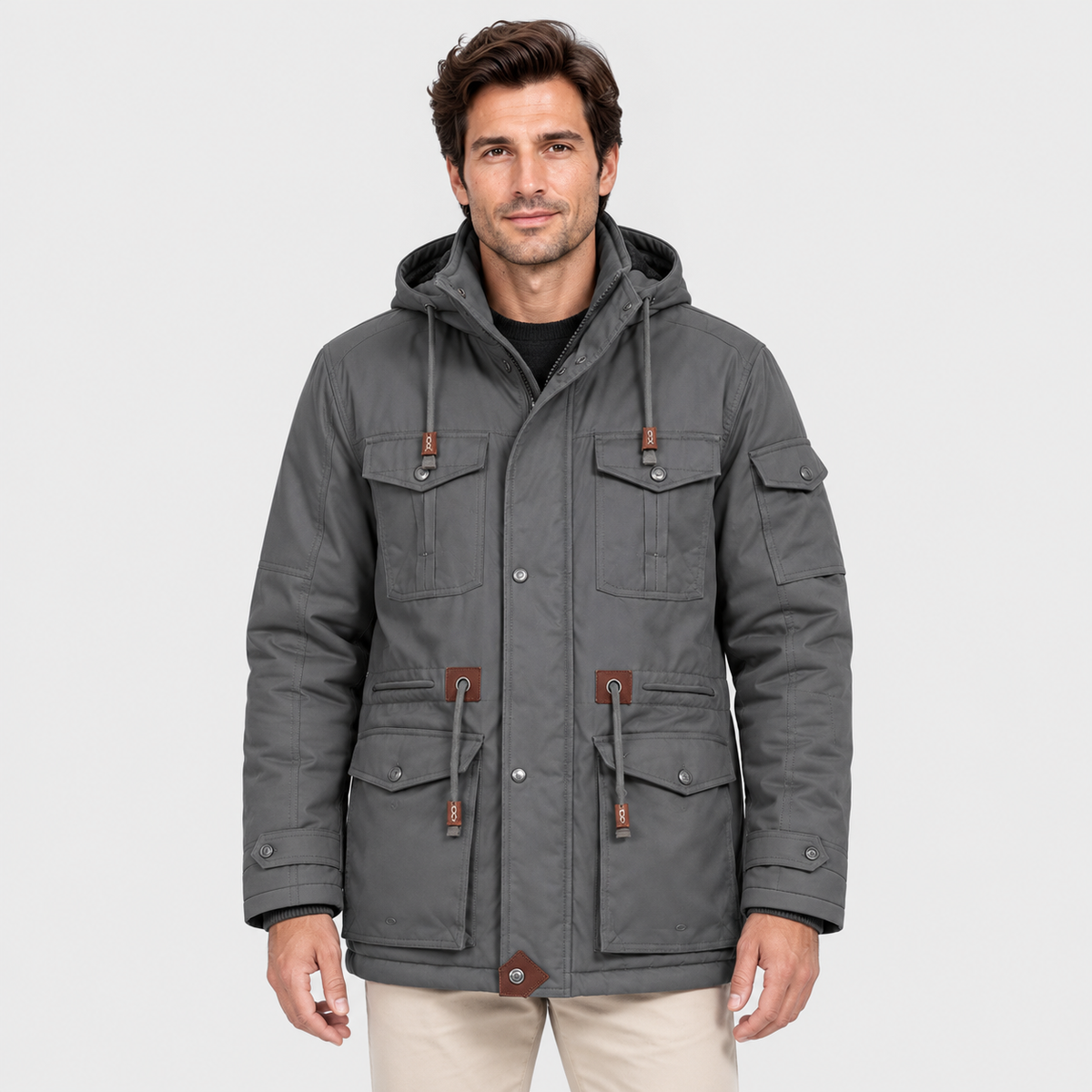Monvaline | Men’s Fleece-Lined Thickened Windbreaker – Hooded Multi-Pocket Outdoor Jacket