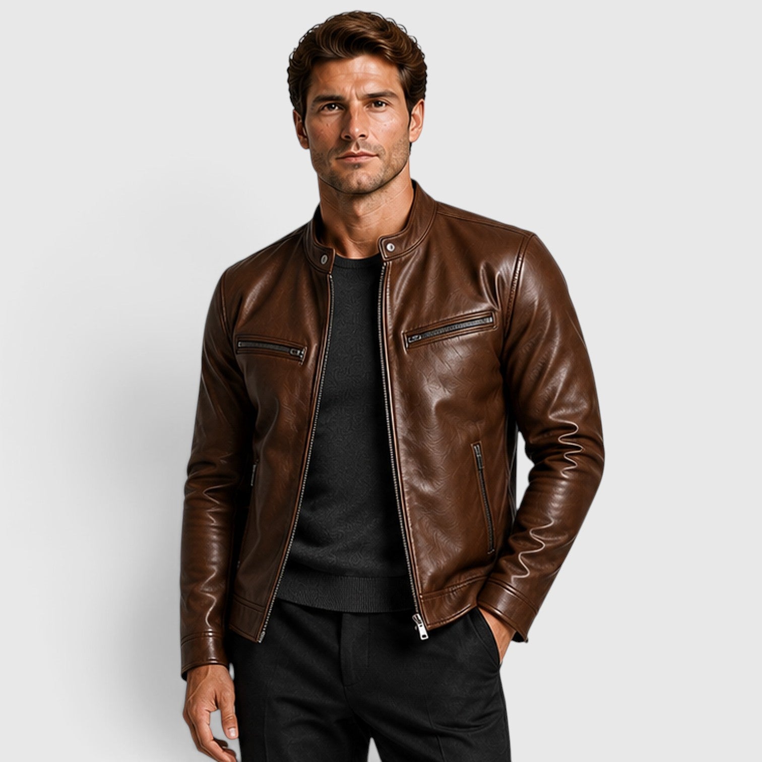 Monvaline | Men’s Genuine Leather Jacket - Lightweight Vintage Fall Outerwear