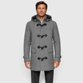 Monvaline | Men’s Grey Wool Duffle Coat with Hood for Cold Weather