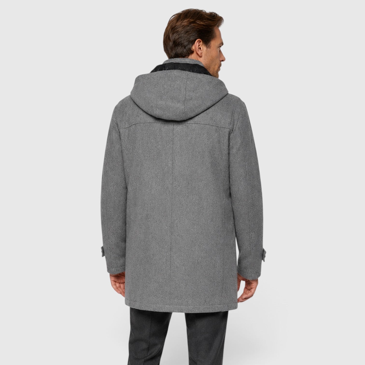 Monvaline | Men’s Grey Wool Duffle Coat with Hood for Cold Weather