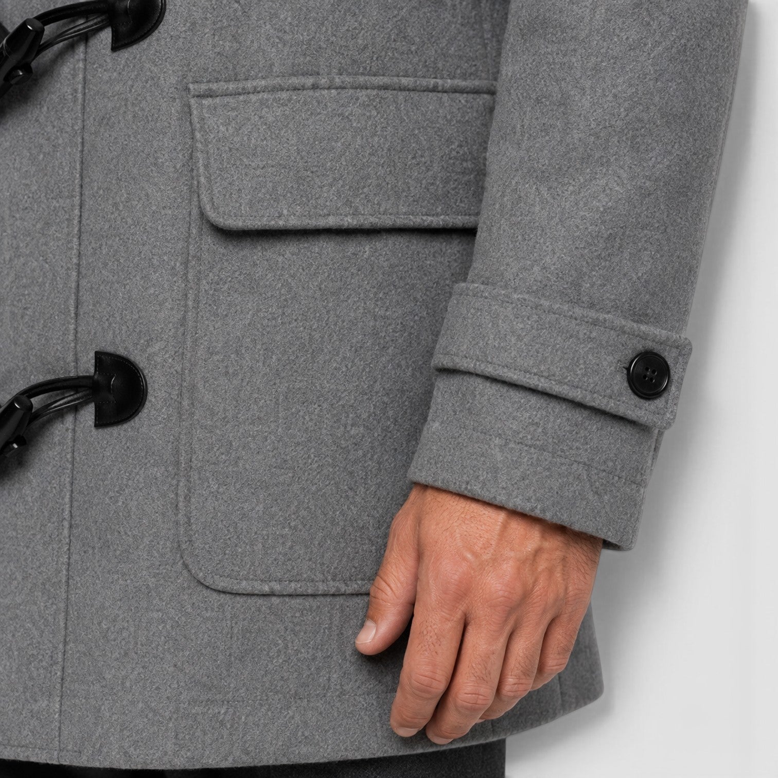 Monvaline | Men’s Grey Wool Duffle Coat with Hood for Cold Weather