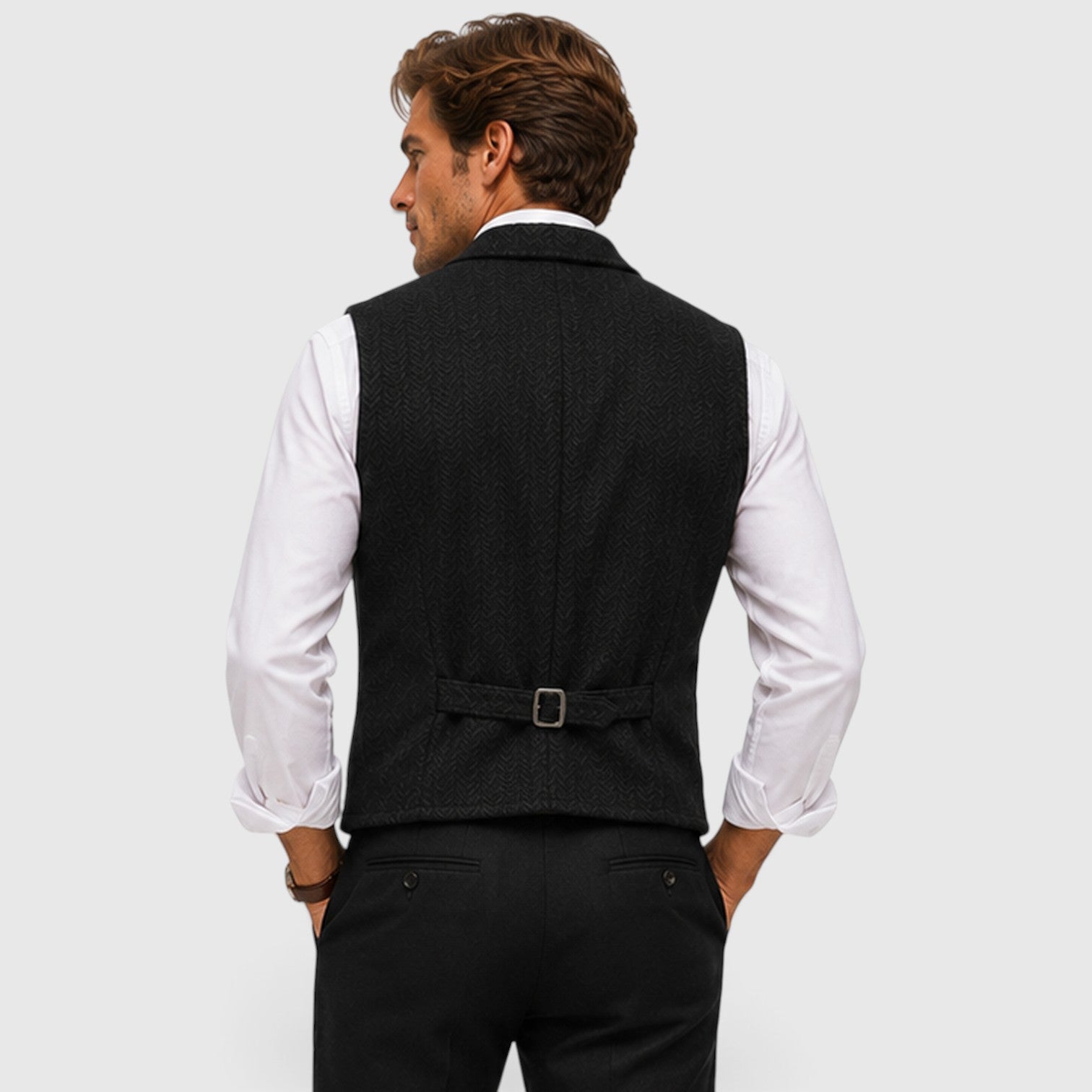 Monvaline | Men’s Herringbone Waistcoat – Tailored Lapel Vest