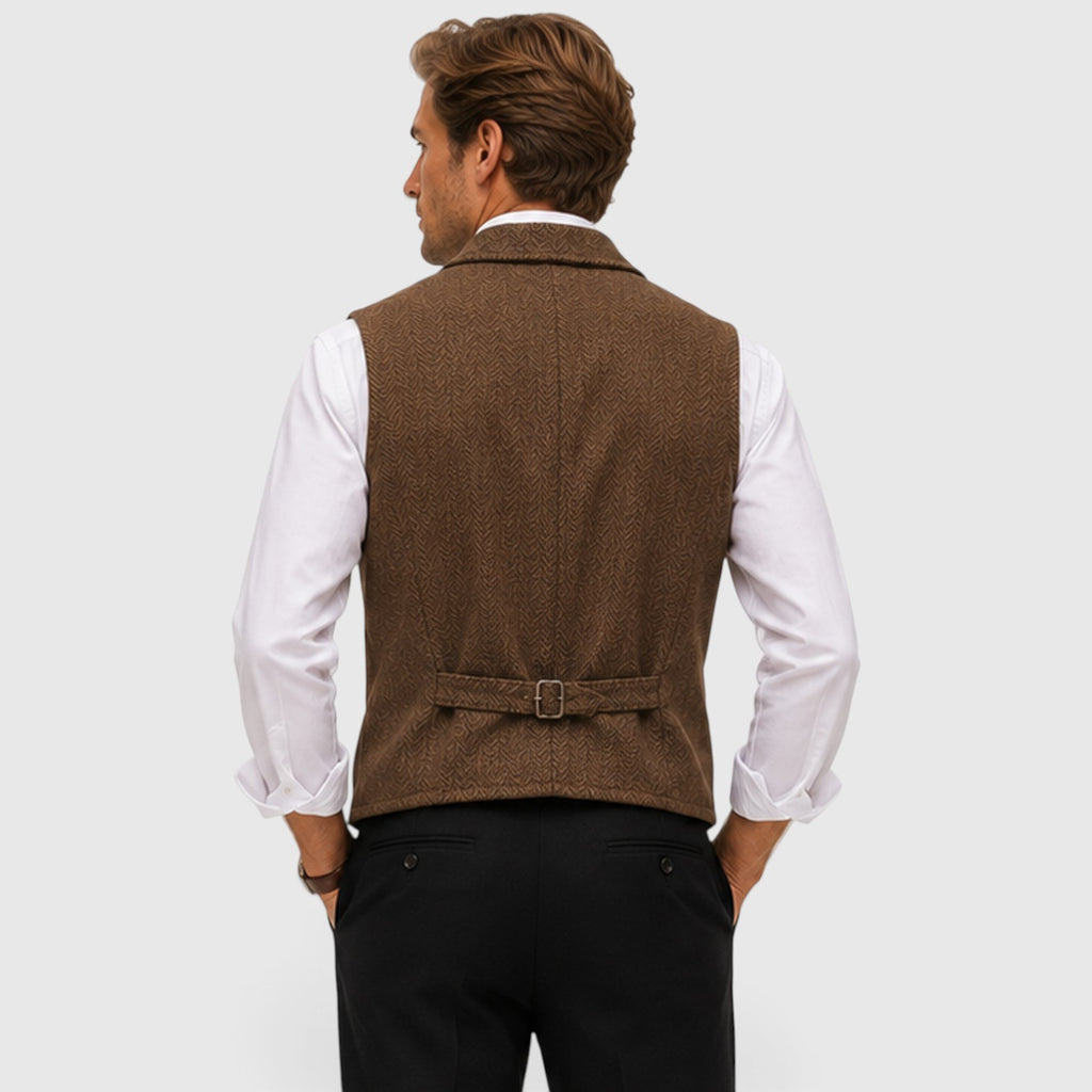 Monvaline | Men’s Herringbone Waistcoat – Tailored Lapel Vest