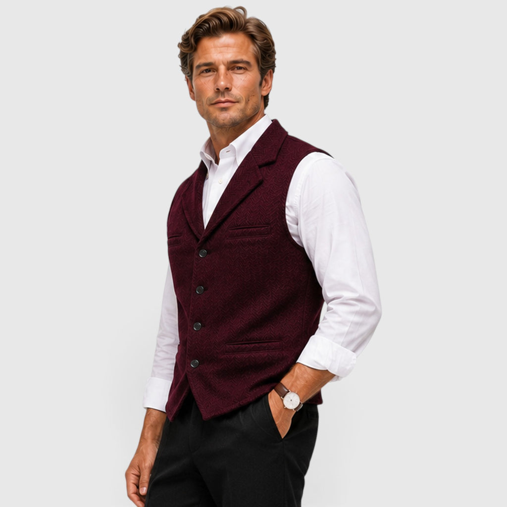 Monvaline | Men’s Herringbone Waistcoat – Tailored Lapel Vest