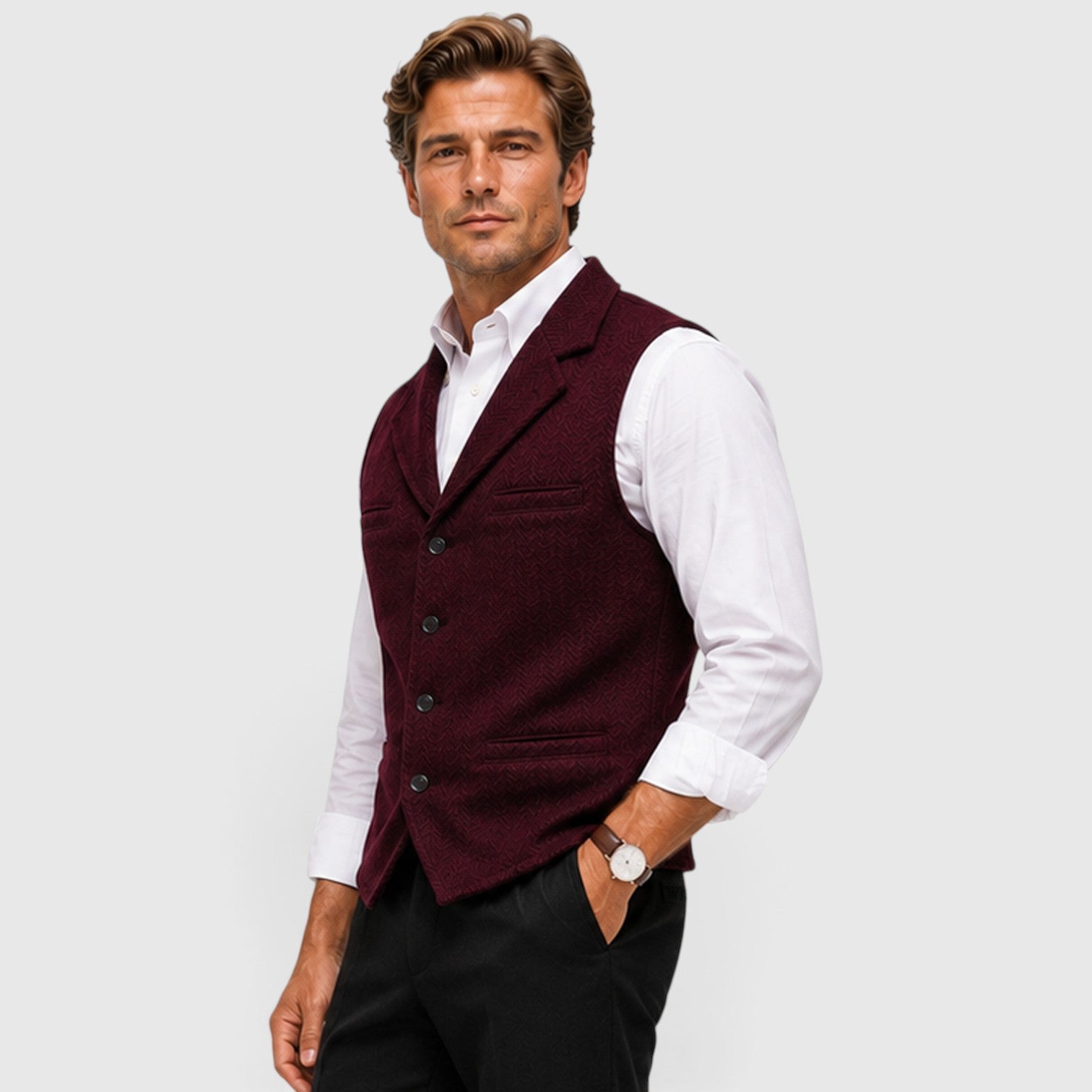 Monvaline | Men’s Herringbone Waistcoat – Tailored Lapel Vest