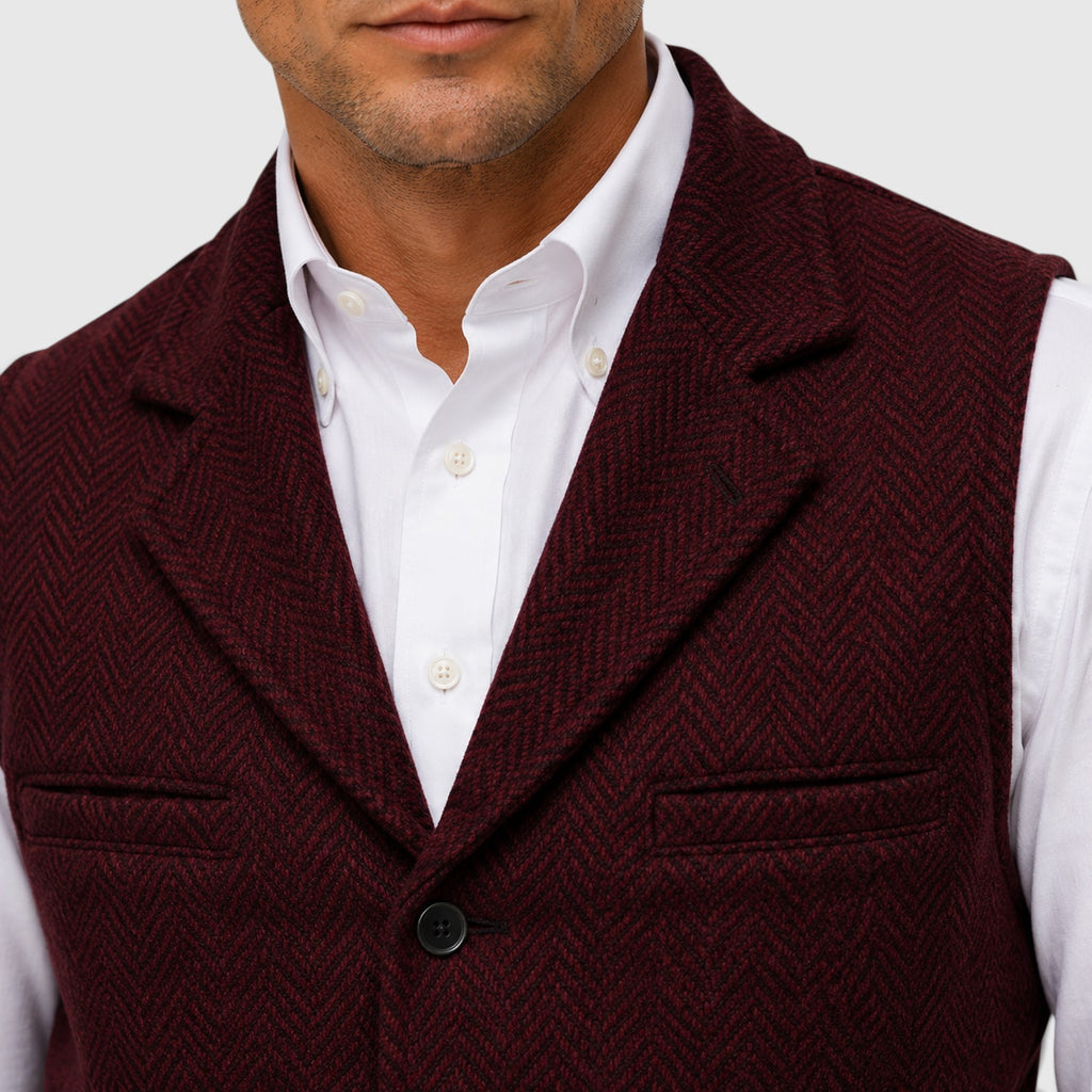 Monvaline | Men’s Herringbone Waistcoat – Tailored Lapel Vest