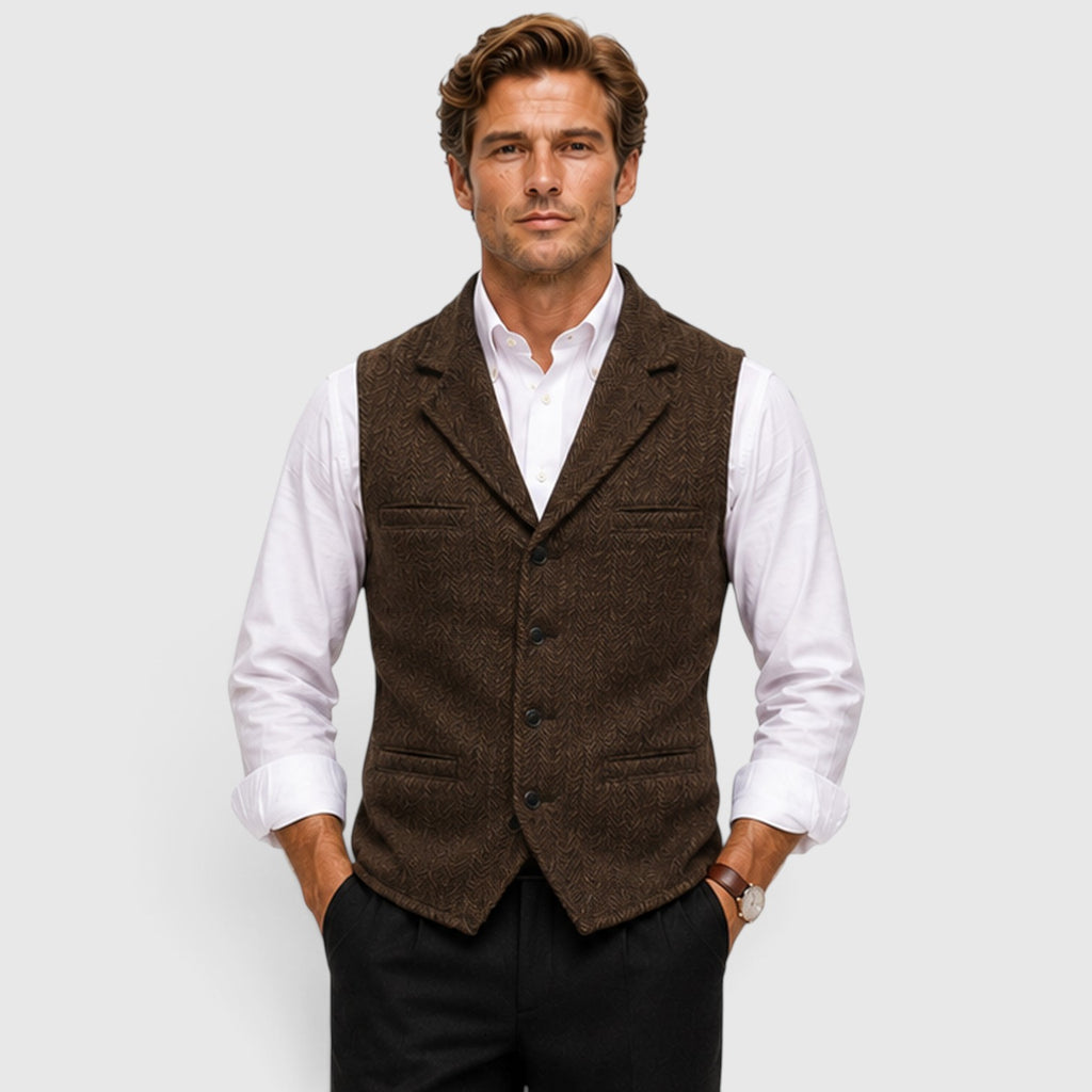 Monvaline | Men’s Herringbone Waistcoat – Tailored Lapel Vest