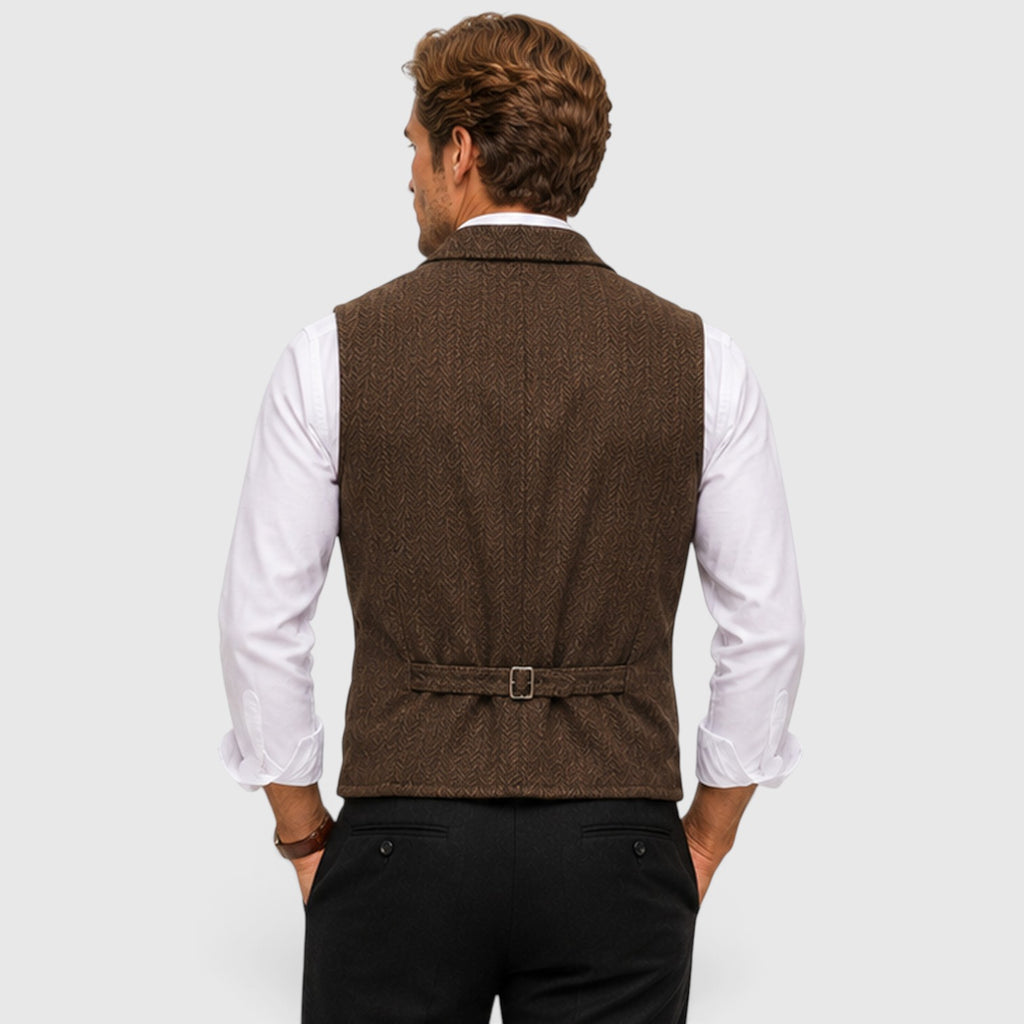 Monvaline | Men’s Herringbone Waistcoat – Tailored Lapel Vest