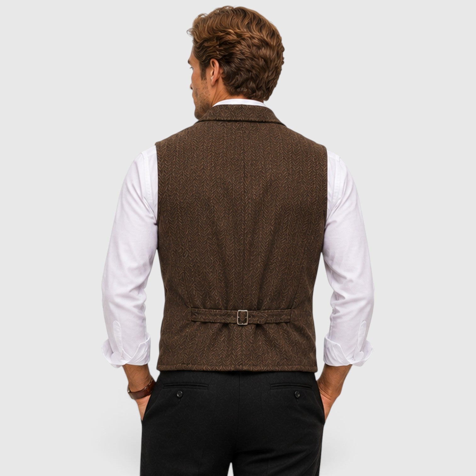 Monvaline | Men’s Herringbone Waistcoat – Tailored Lapel Vest