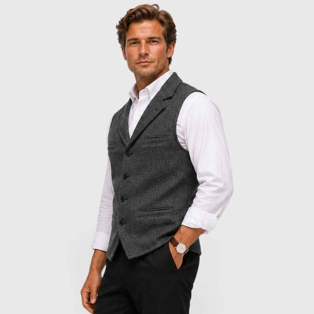 Monvaline | Men’s Herringbone Waistcoat – Tailored Lapel Vest