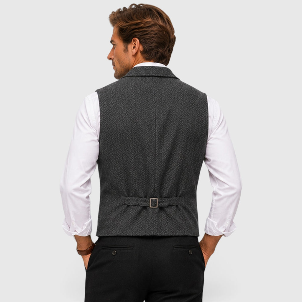 Monvaline | Men’s Herringbone Waistcoat – Tailored Lapel Vest